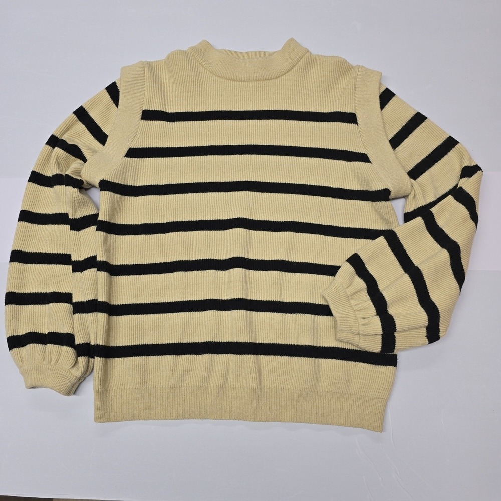 LouKeith Womens Striped Ribbed Knit Sweater Cream Black Mock Neck Size L